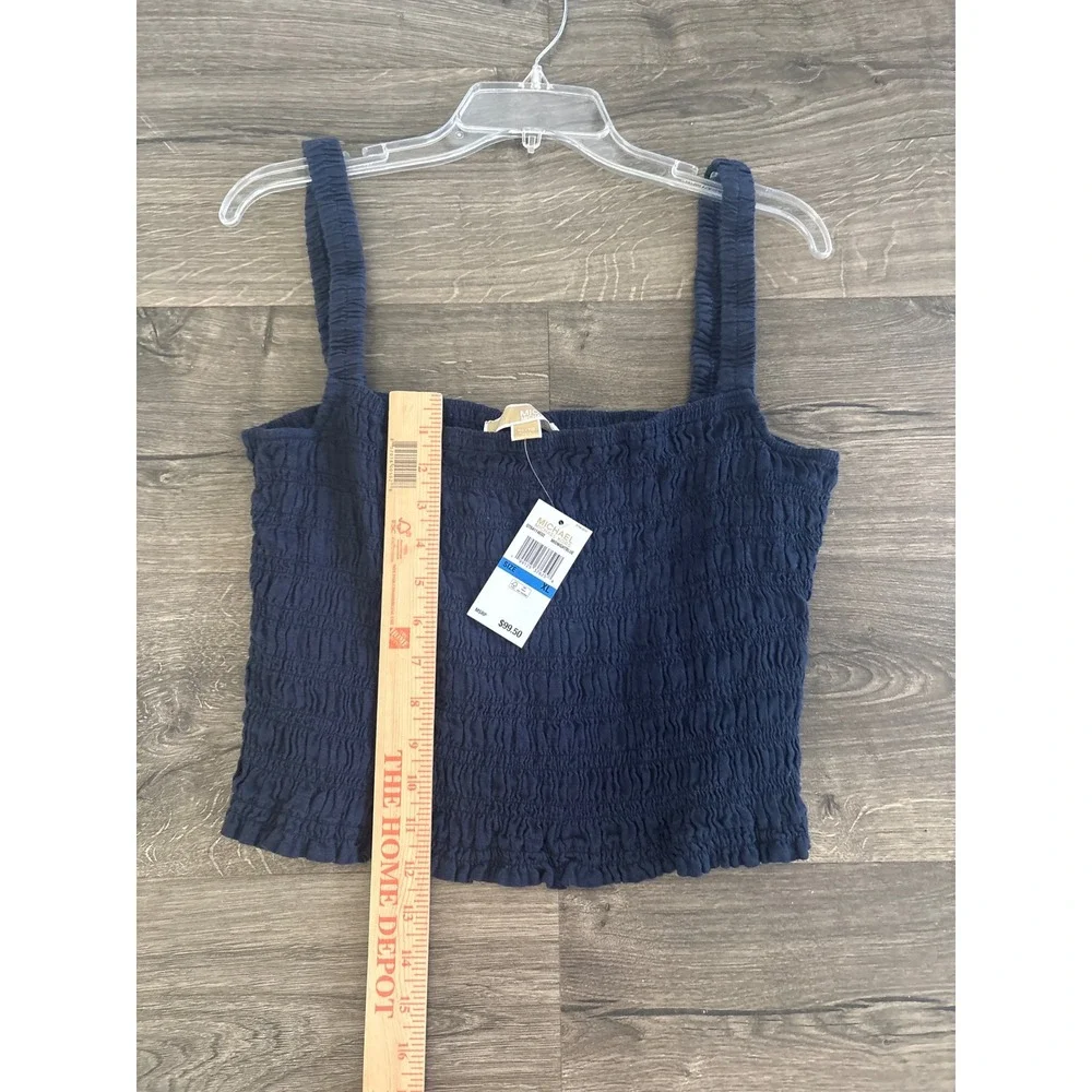 Michael Kors Midnight Blue Smocked Square Neck Tank Top XL QT64114EU2